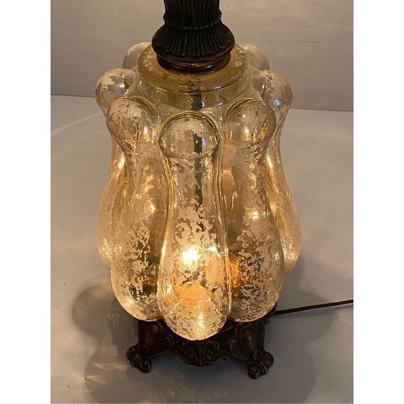Vtg Midcentury Hollywood Regency Champagne Frosted Glass Globe Footed Table Lamp - Picture 5 of 11